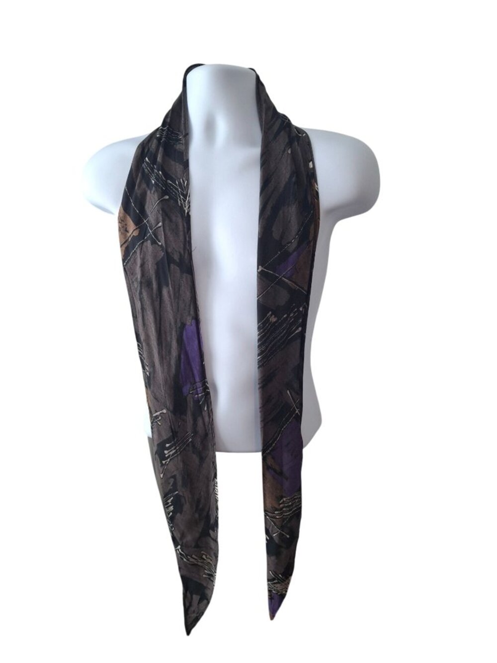 Womens Abstract Geometric Scarf Black Brown Purple Boho Artwear Quiet Luxury